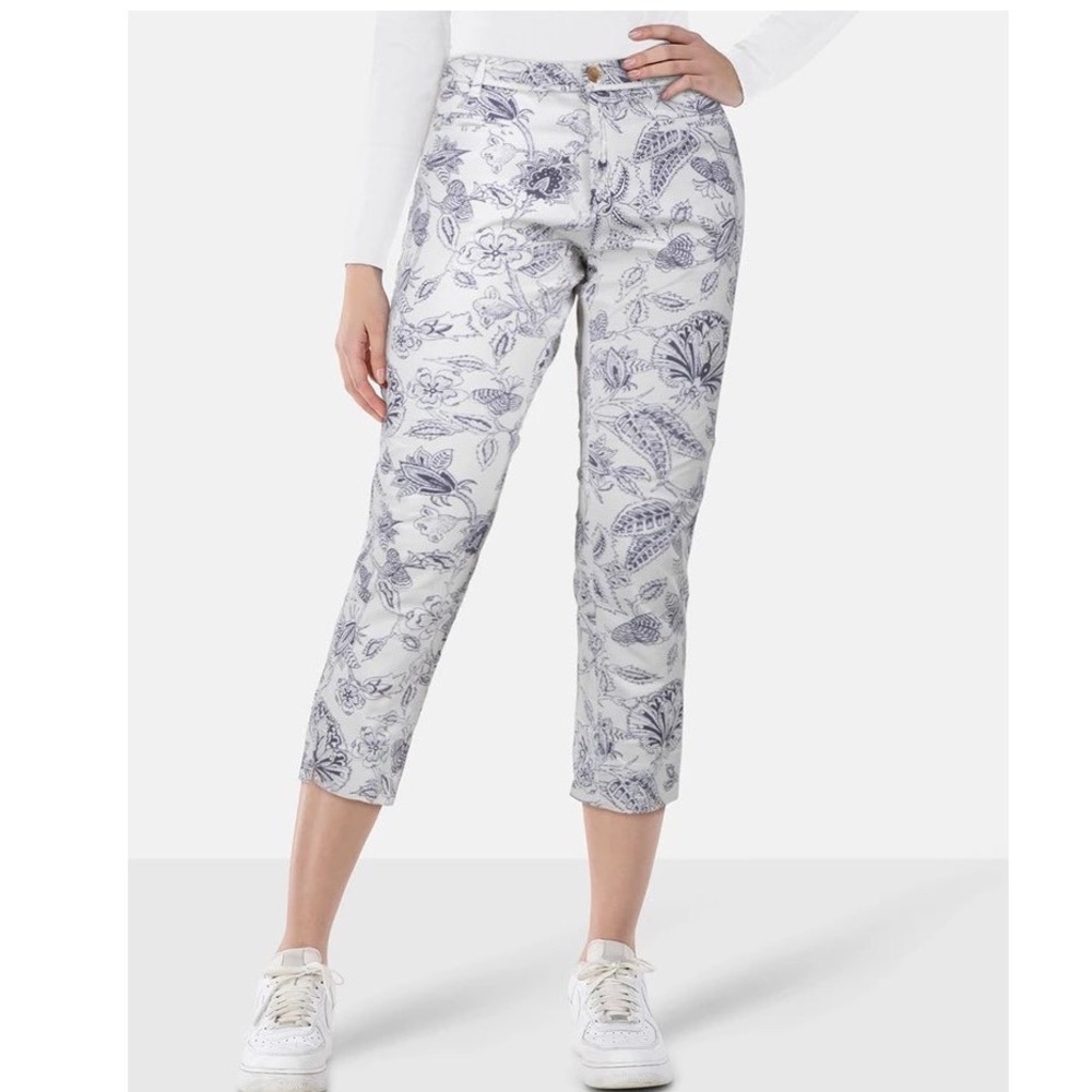 Isabel Marant Floral Pants FR42/US10 White Blue Straight Leg Paisley Trousers
